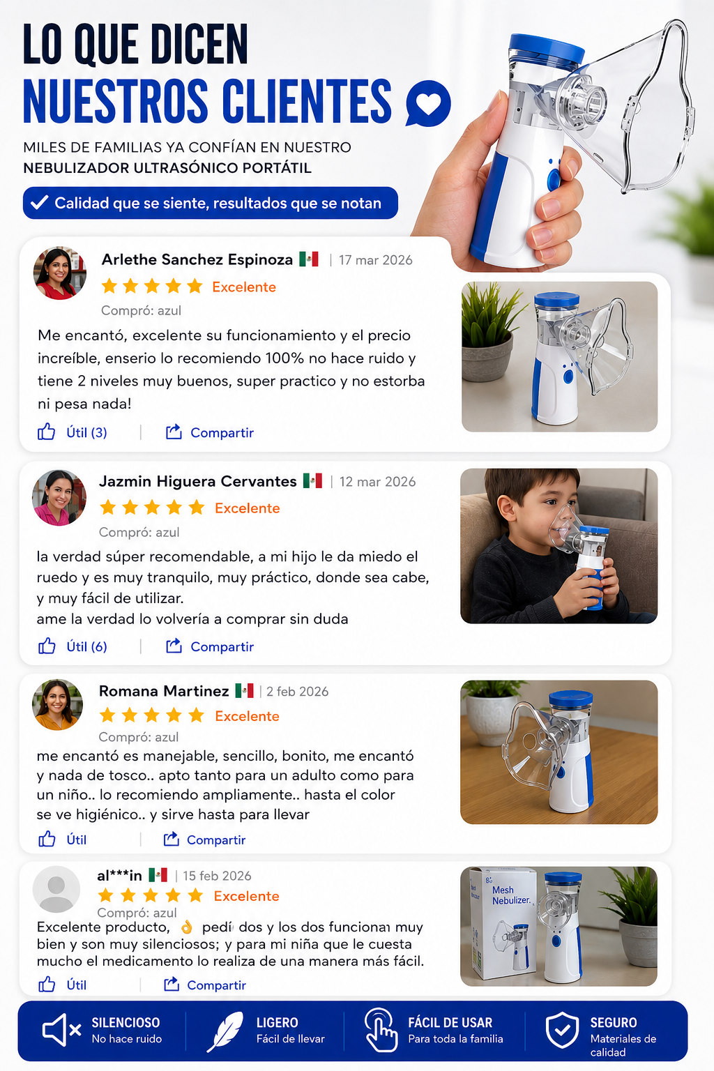 Nebulizador Ultrasónico Portátil ⭐⭐⭐⭐✩ 235 Reseñas de clientes satisfechos