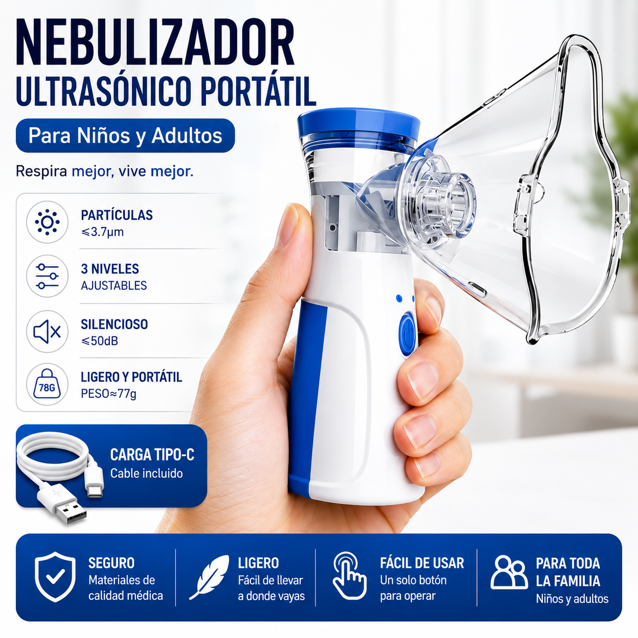 Nebulizador Ultrasónico Portátil ⭐⭐⭐⭐✩ 235 Reseñas de clientes satisfechos