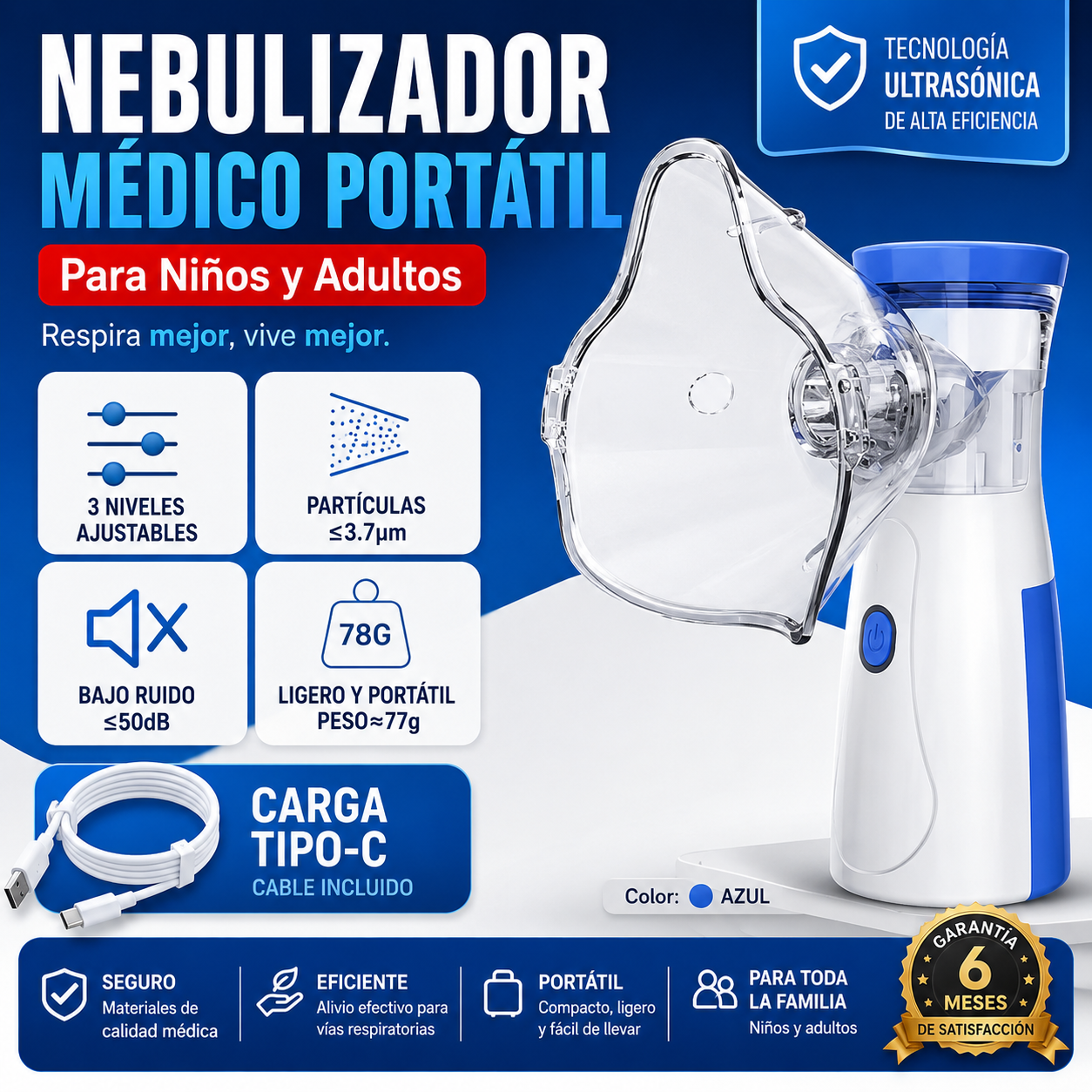 Nebulizador Ultrasónico Portátil ⭐⭐⭐⭐✩ 235 Reseñas de clientes satisfechos