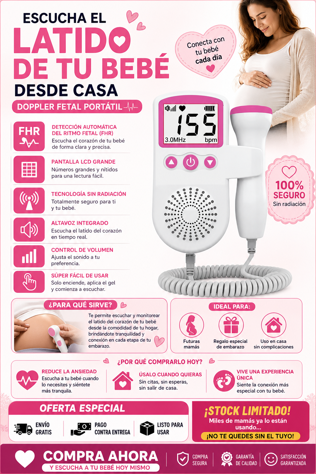 Doppler Fetal Portátil ⭐⭐⭐⭐✩ 990 Reseñas de clientes satisfechos